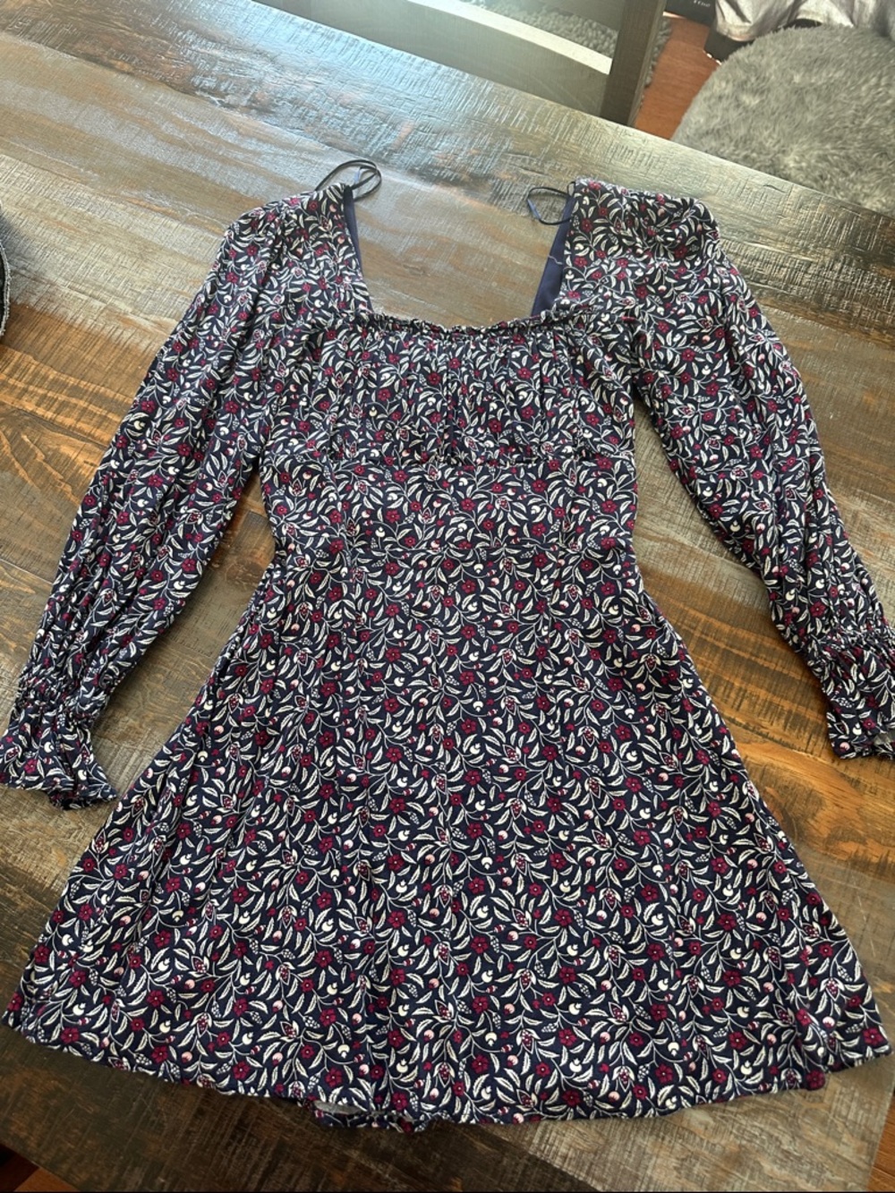 Blue Rain Navy Floral Square-Neck Long Sleeve Mini Dress with Pink Accents